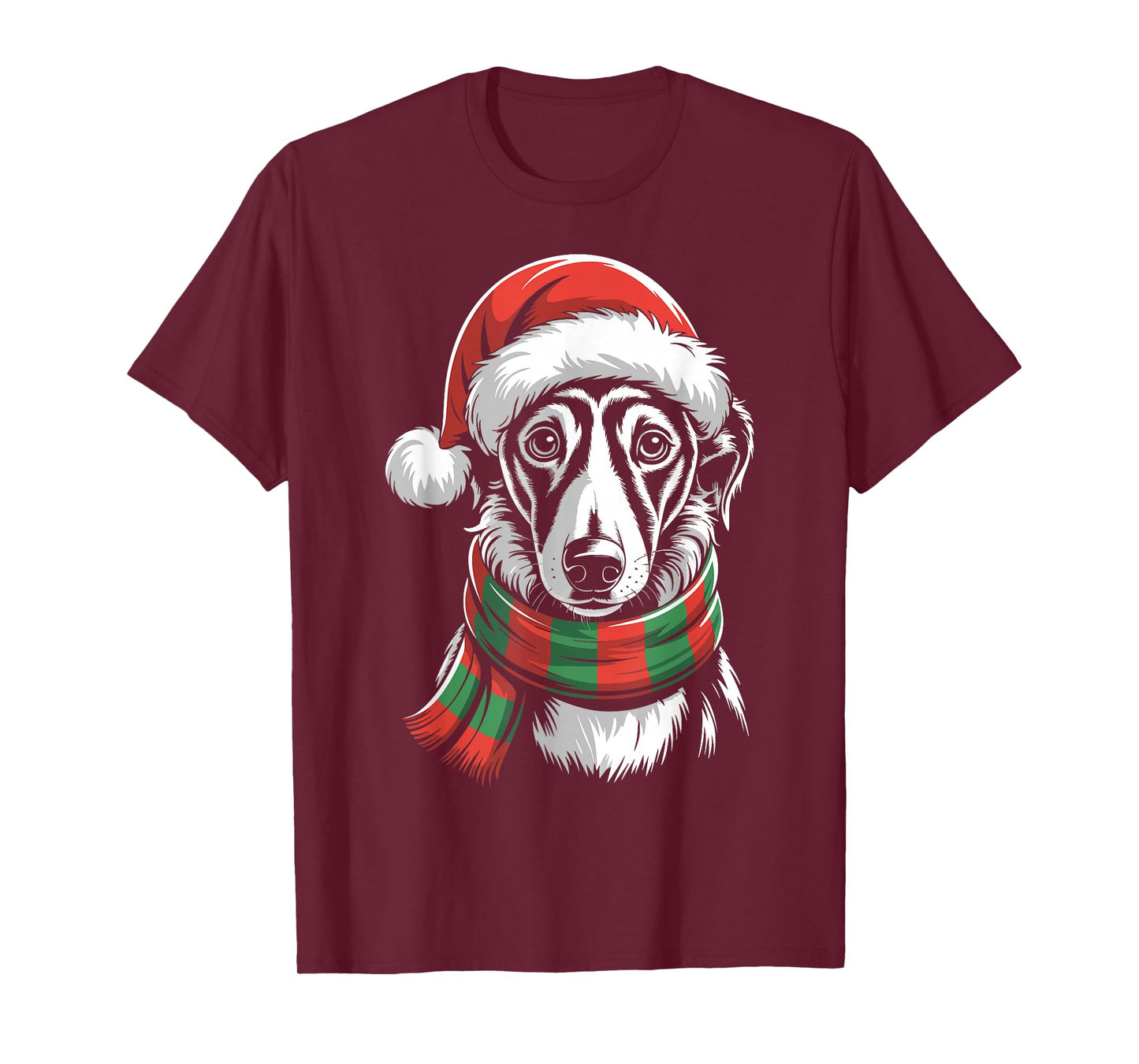 Greyhound Dog Xmas Santa Hat Scarf Christmas Costume T-Shirt