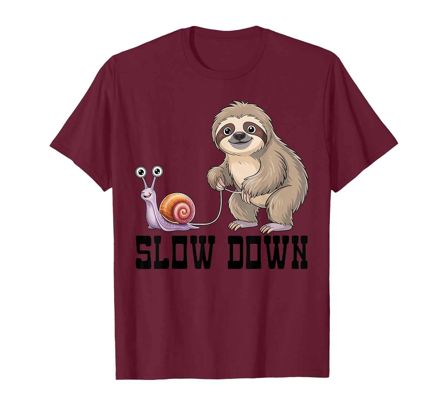 Slow Down Funny Sloth and Snail Cute Cartoon Humor T-Shirt