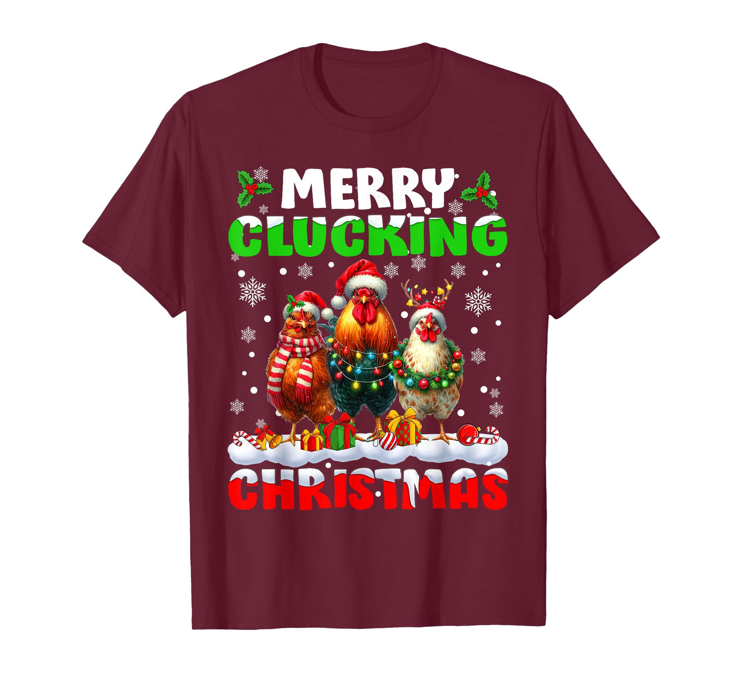 Merry Clucking Christmas Funny Chicken Santa Hat Xmas Pajama T-Shirt