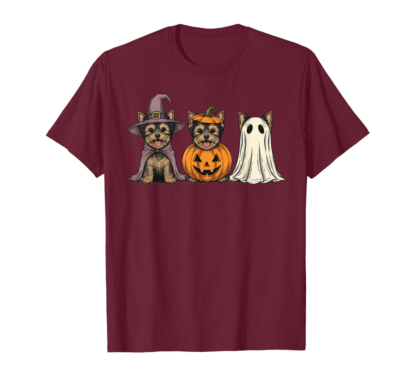 Spooky Ghost Yorkshire Terrier Pumpkin Halloween Dog Lover T-Shirt