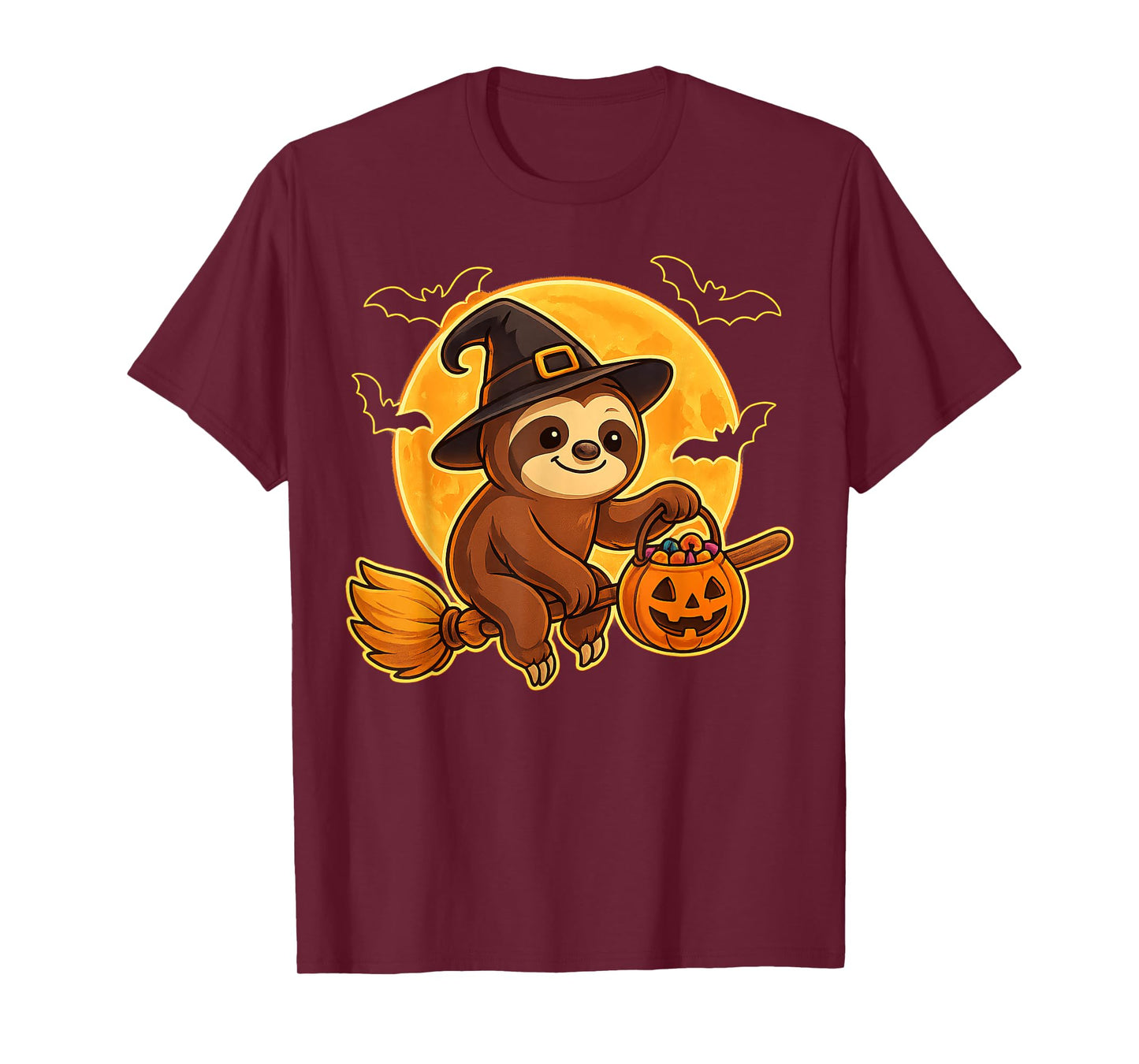 Cute Sloth Witch Pumpkin Halloween Costume Boys Girls T-Shirt