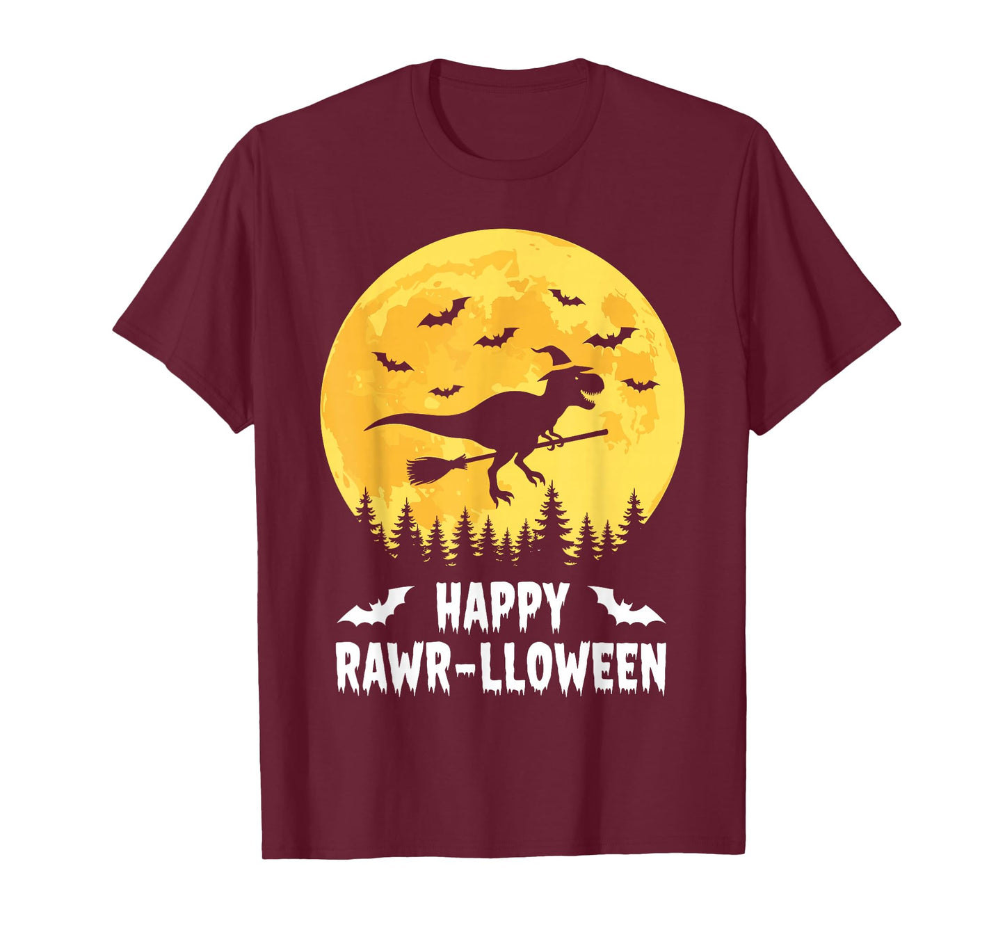 Happy Rawr-lloween Funny Halloween T Rex Flying Witch T-Shirt