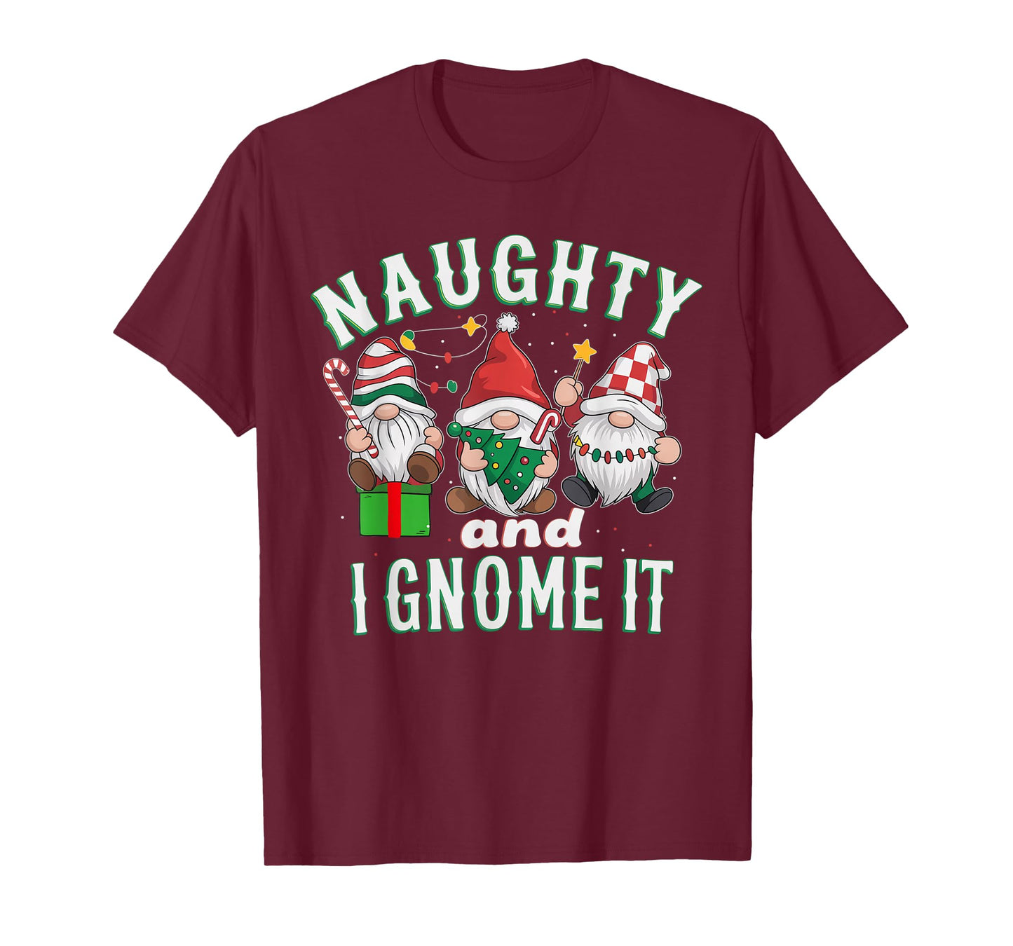 Naughty and I Gnome It Christmas Three Gnomies Matching Kids T-Shirt
