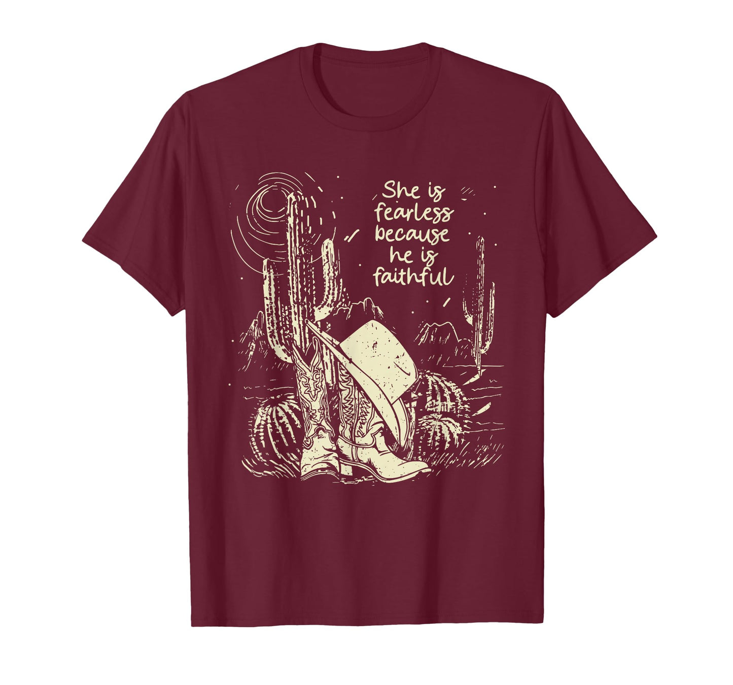 She Is Fearless Because He Is Faithful Boot Cowgirl T-Shirt