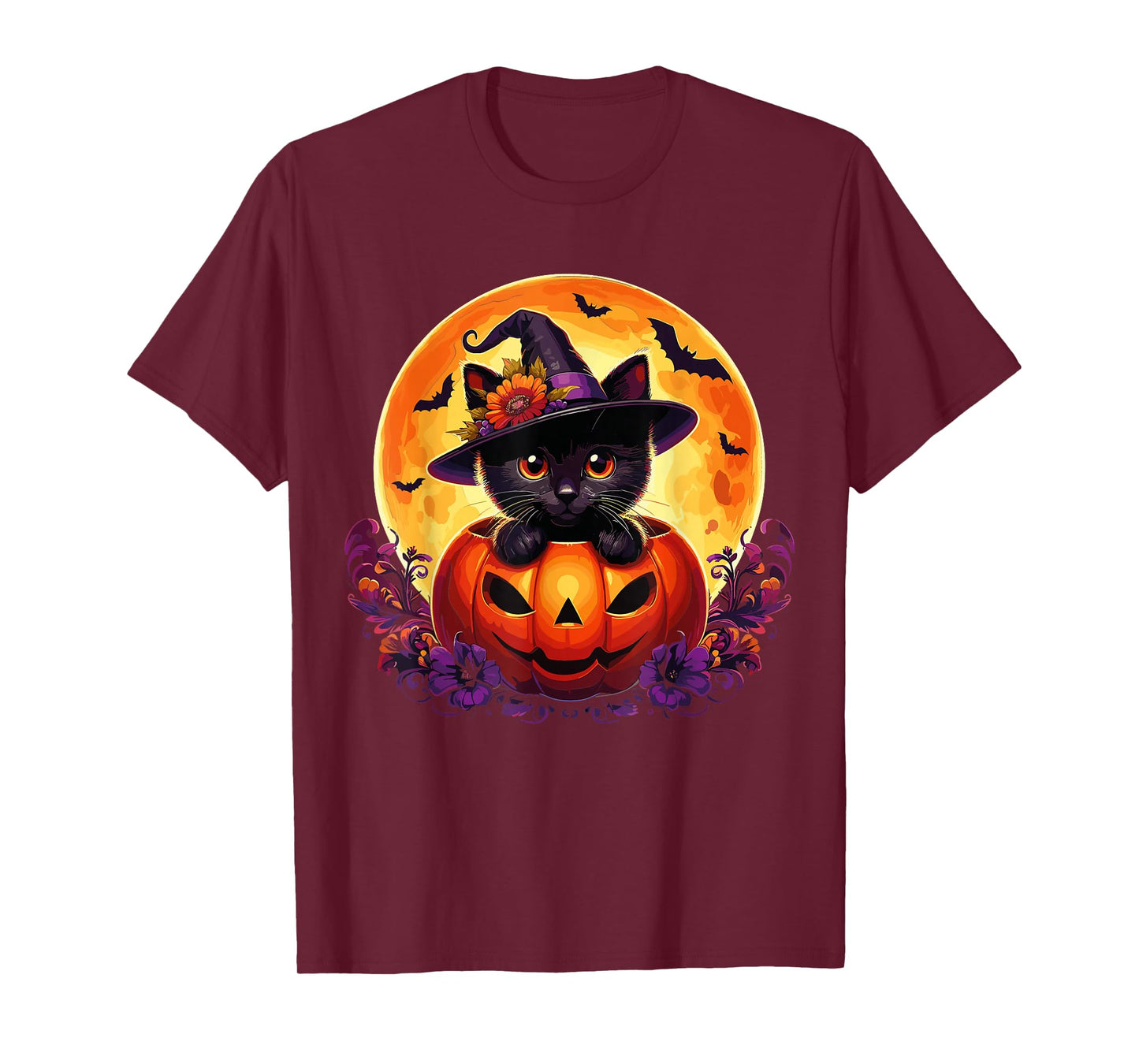 Retro Black Cat Pumpkin Halloween Costume Fall Autumn Season T-Shirt