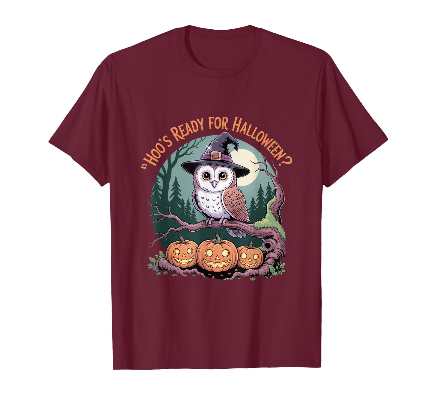 Hoo’s Ready for Halloween Owl Witch Hat Pumpkins Forest T-Shirt