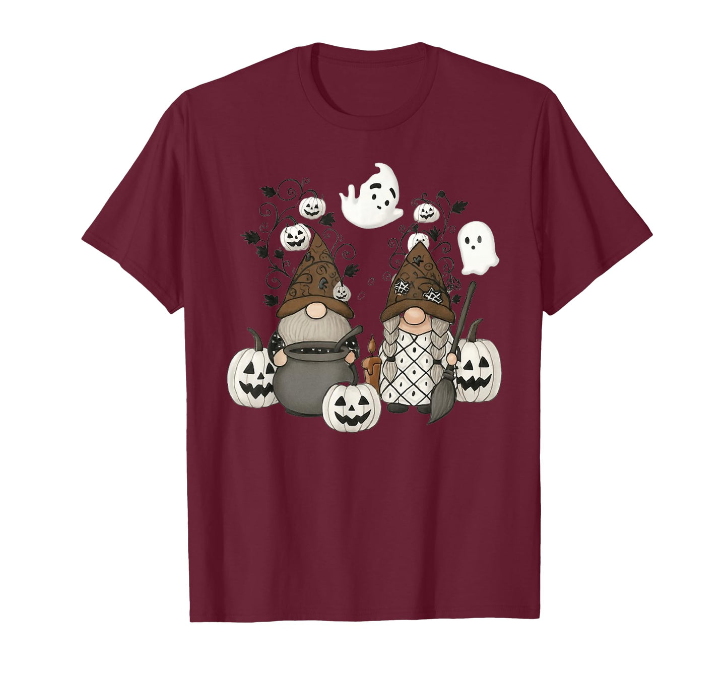 Funny Gnome Halloween with Pumpkin Ghost Leopard Design T-Shirt