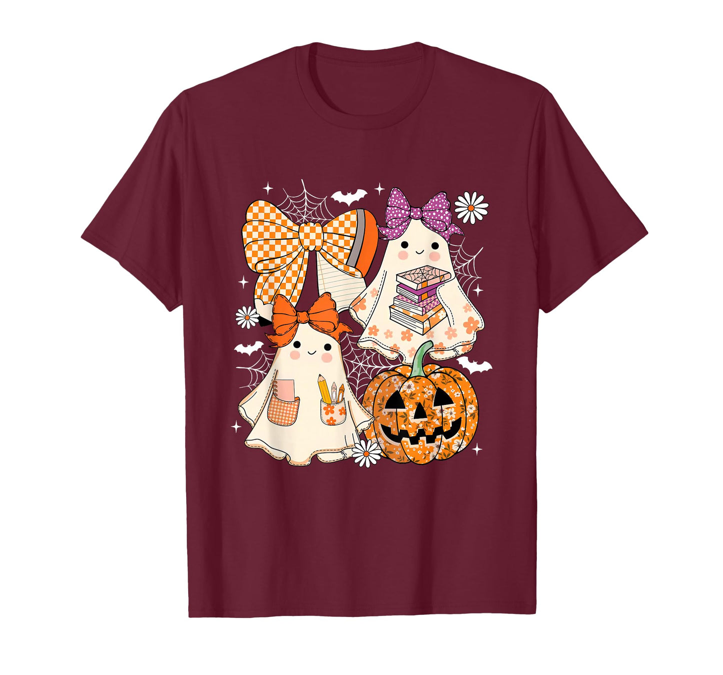 Coquette Floral Ghost Halloween Ghost Teacher Fall Vibes T-Shirt