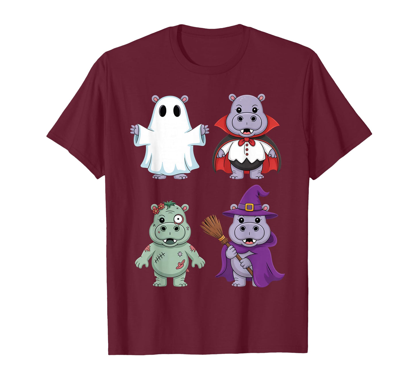 Cute Hippo Halloween Costume Boo Witch Skeleton Boys Girls T-Shirt