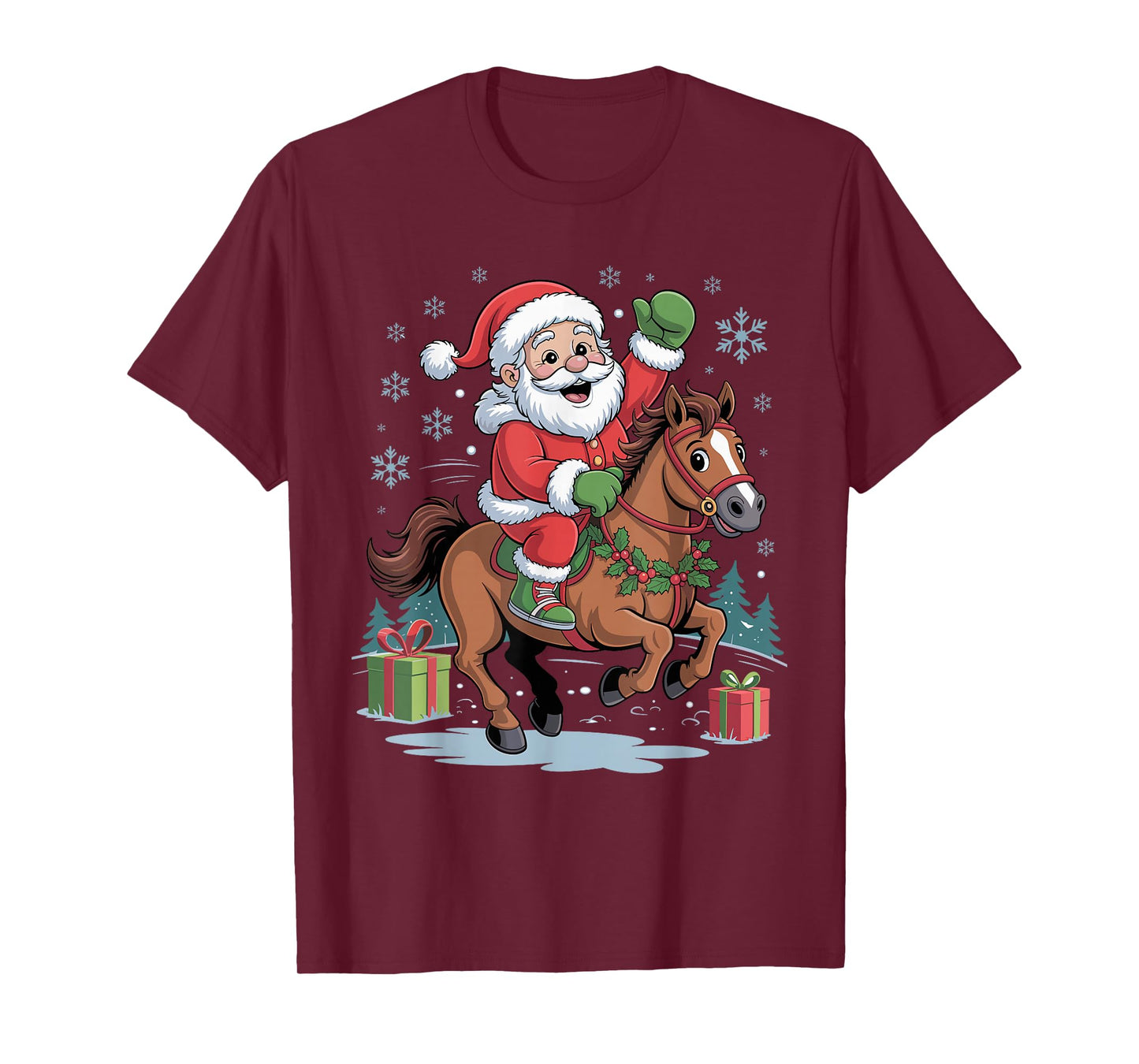 Santa Riding Horse Funny Equestrian Christmas Xmas Pajama T-Shirt