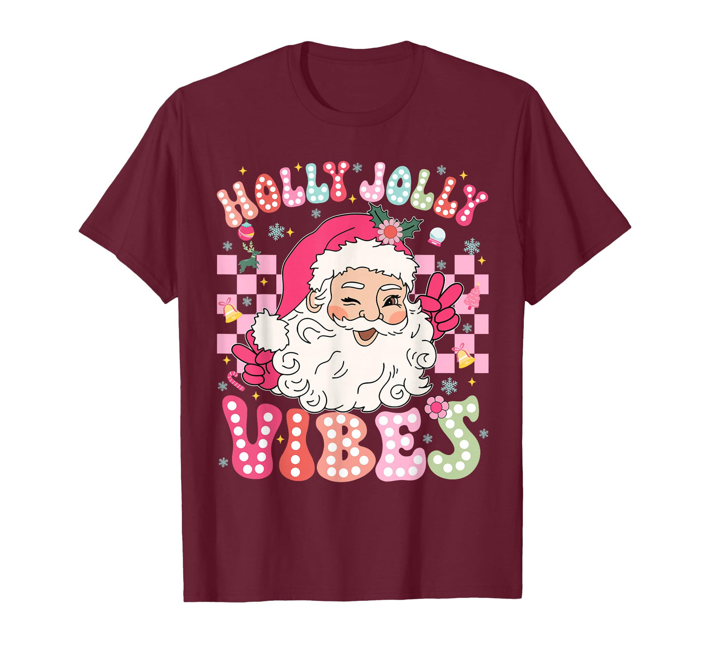 Christmas Vibes Cute Pink Santa Christmas Xmas Women Girl T-Shirt