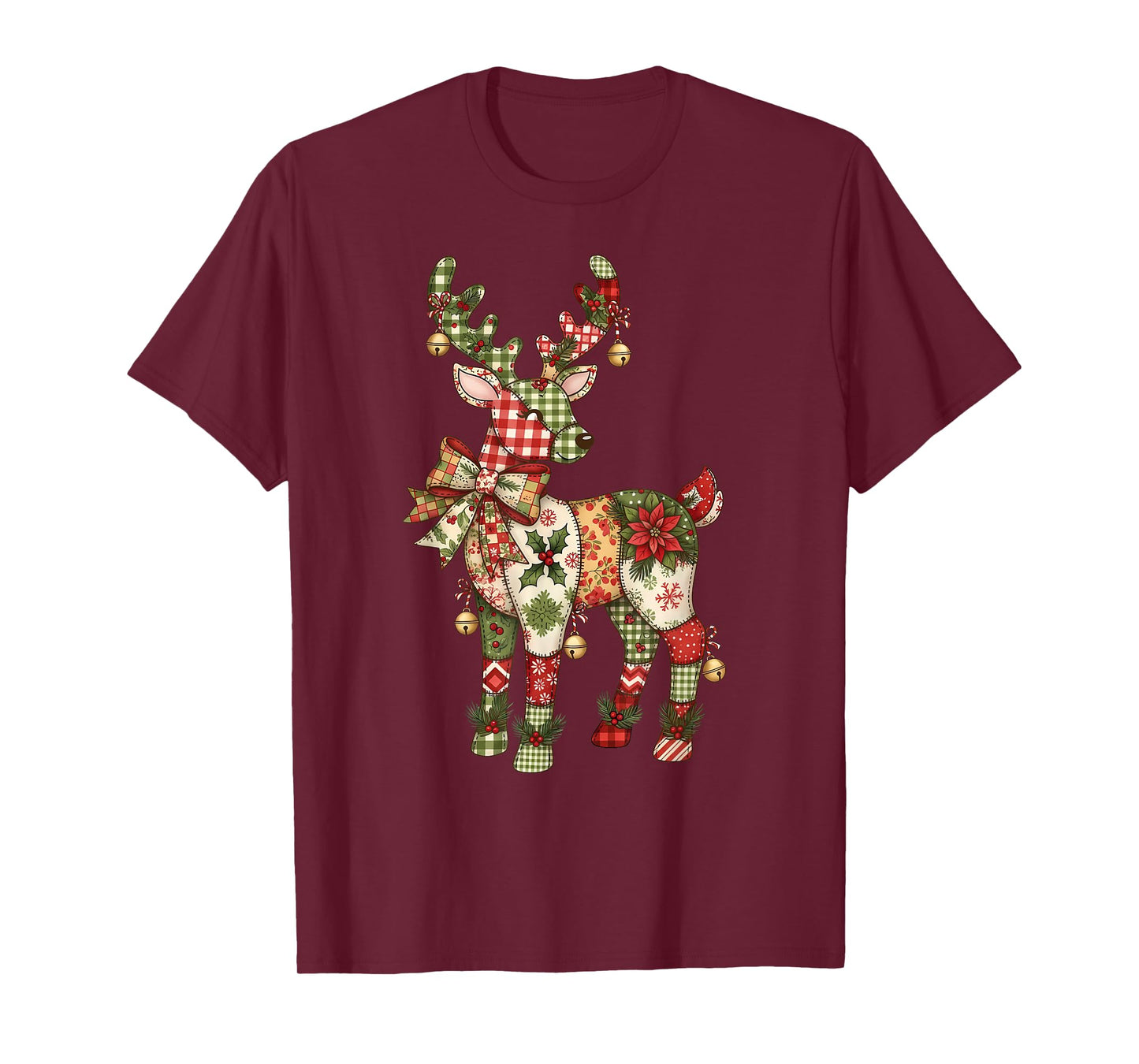 Patchwork Reindeer Preppy Girly Christmas Xmas Holiday Kids T-Shirt