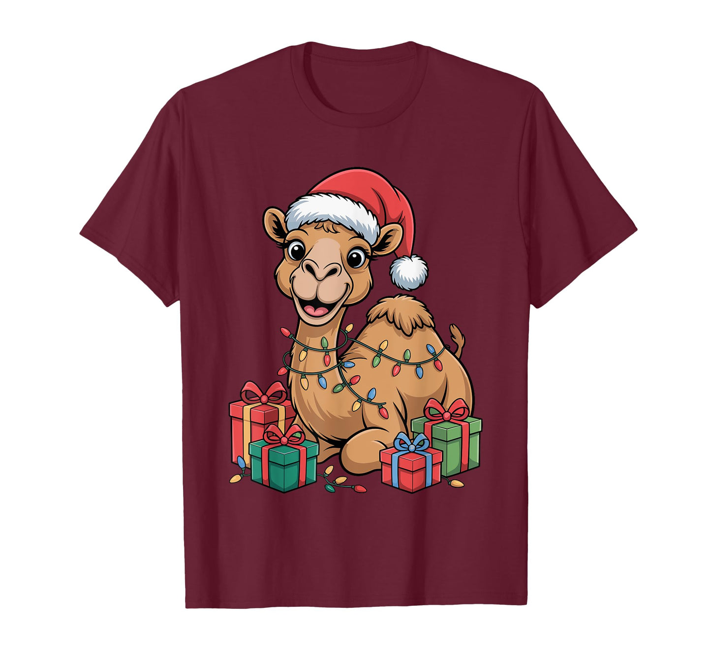 Funny Camel Santa Hat Animals Lovers Ugly Christmas Pajamas T-Shirt