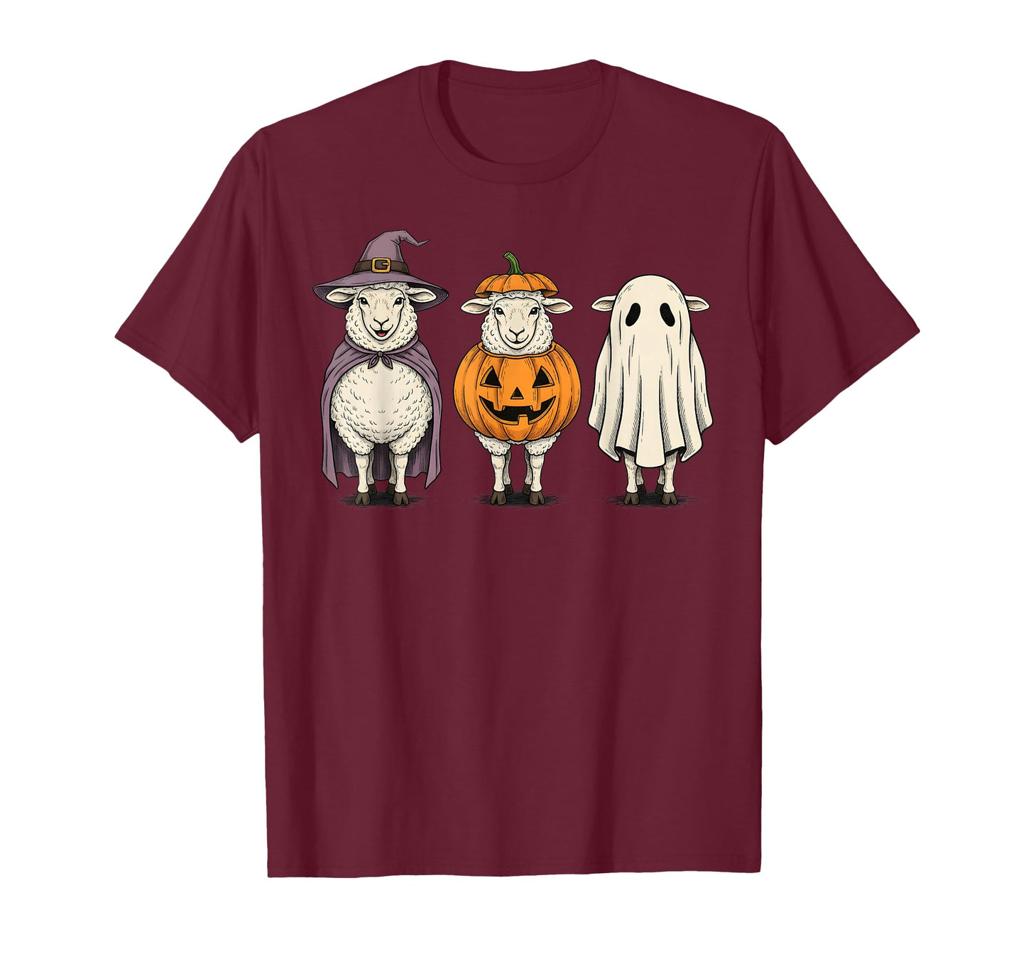 Spooky Ghost Sheep Pumpkin Halloween Farm Animal T-Shirt