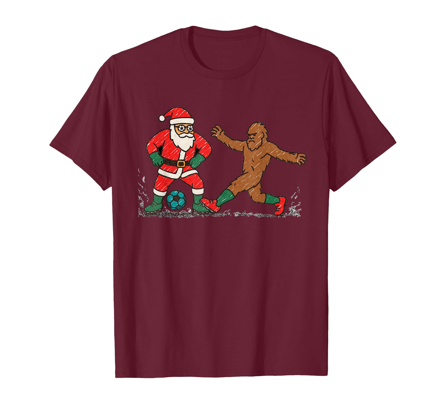 Santa Sasquatch Playing Soccer Christmas Funny Xmas Holiday T-Shirt