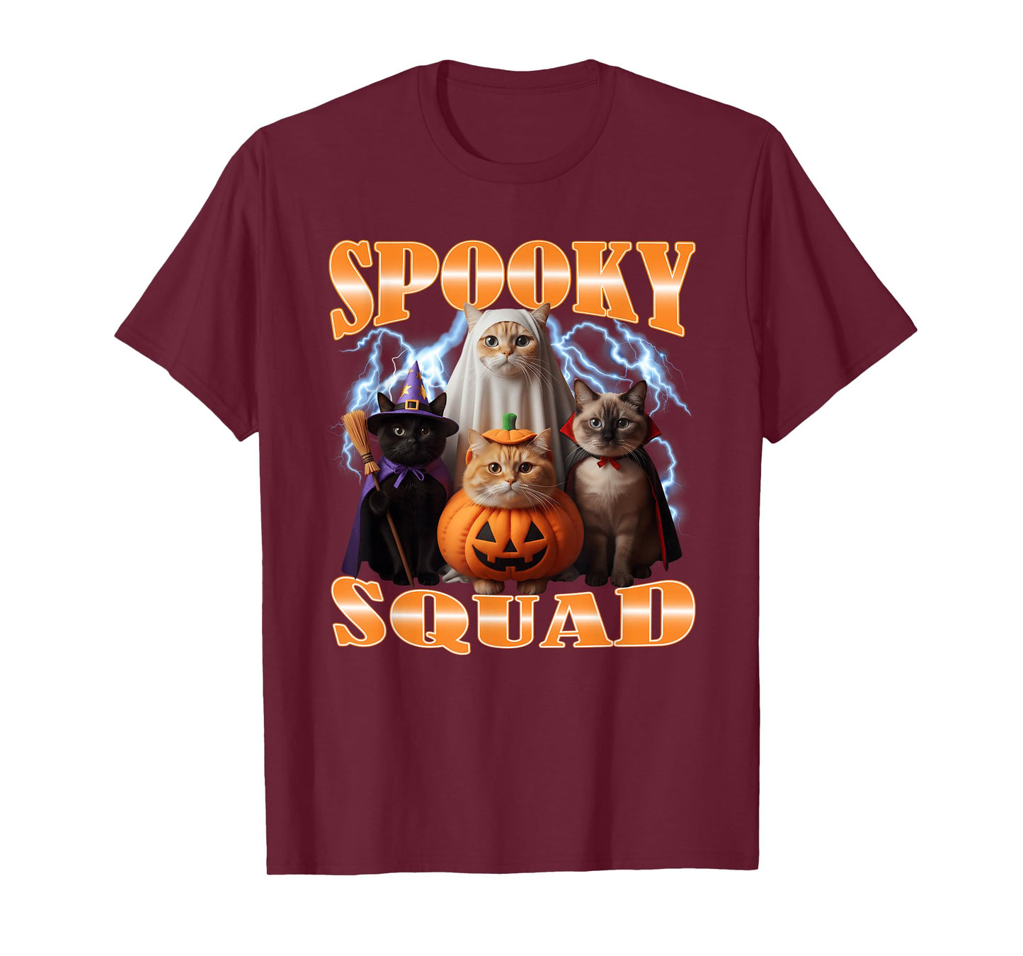 Cat Squad Halloween in Pumpkin Ghost Witch Vampire Kitten T-Shirt