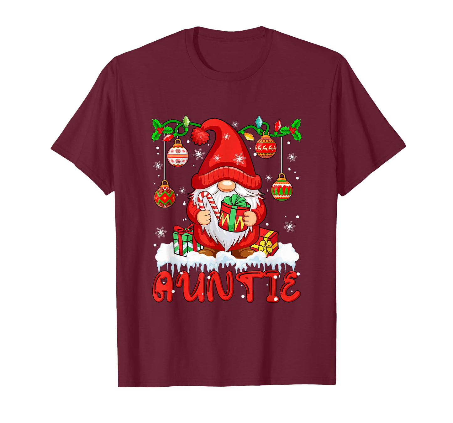 Auntie Christmas Gnome Colorful Lights Matching Family Group T-Shirt
