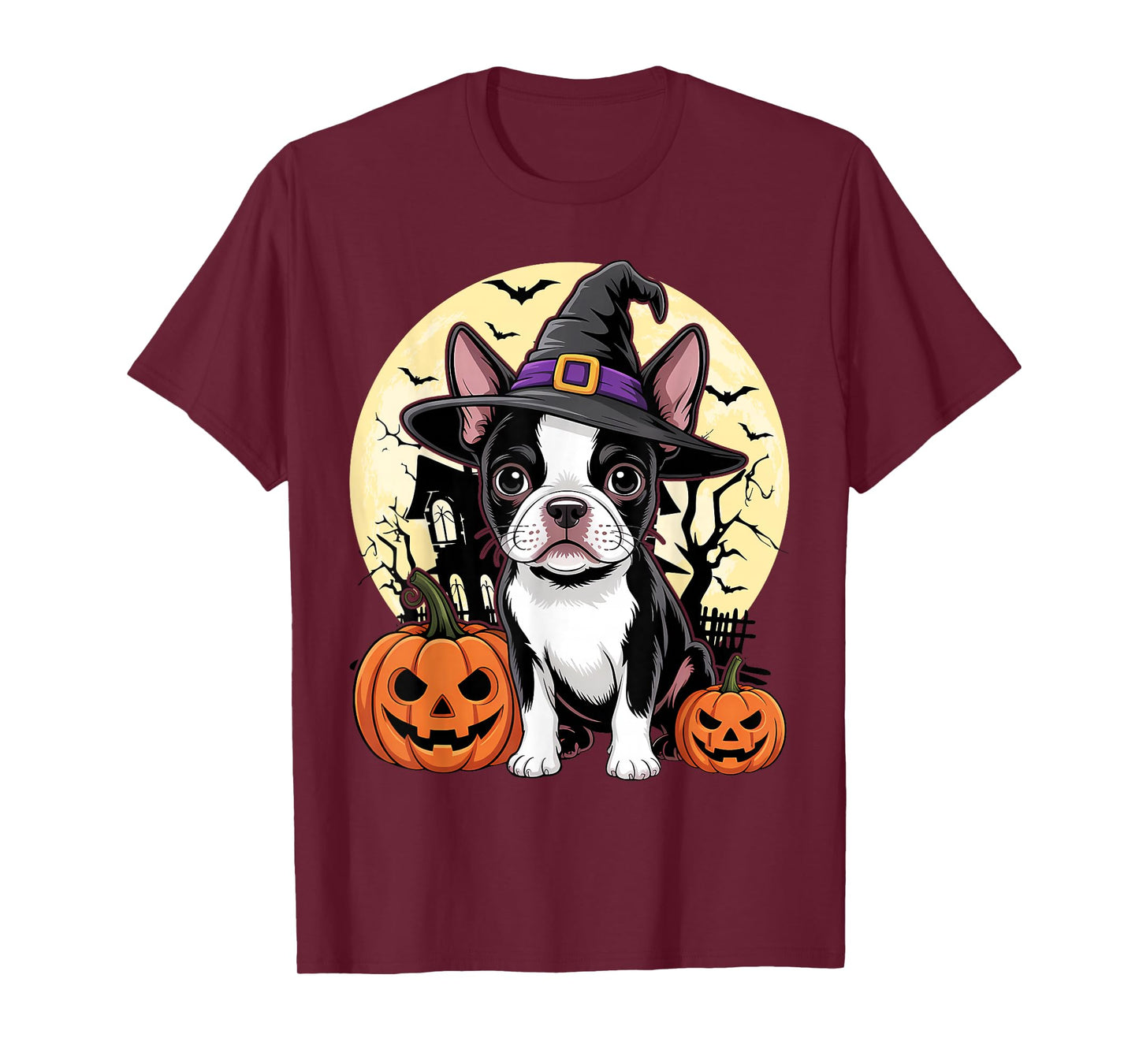 Aesthetic Halloween Boston Terrier Dog Witch Pumpkin T-Shirt