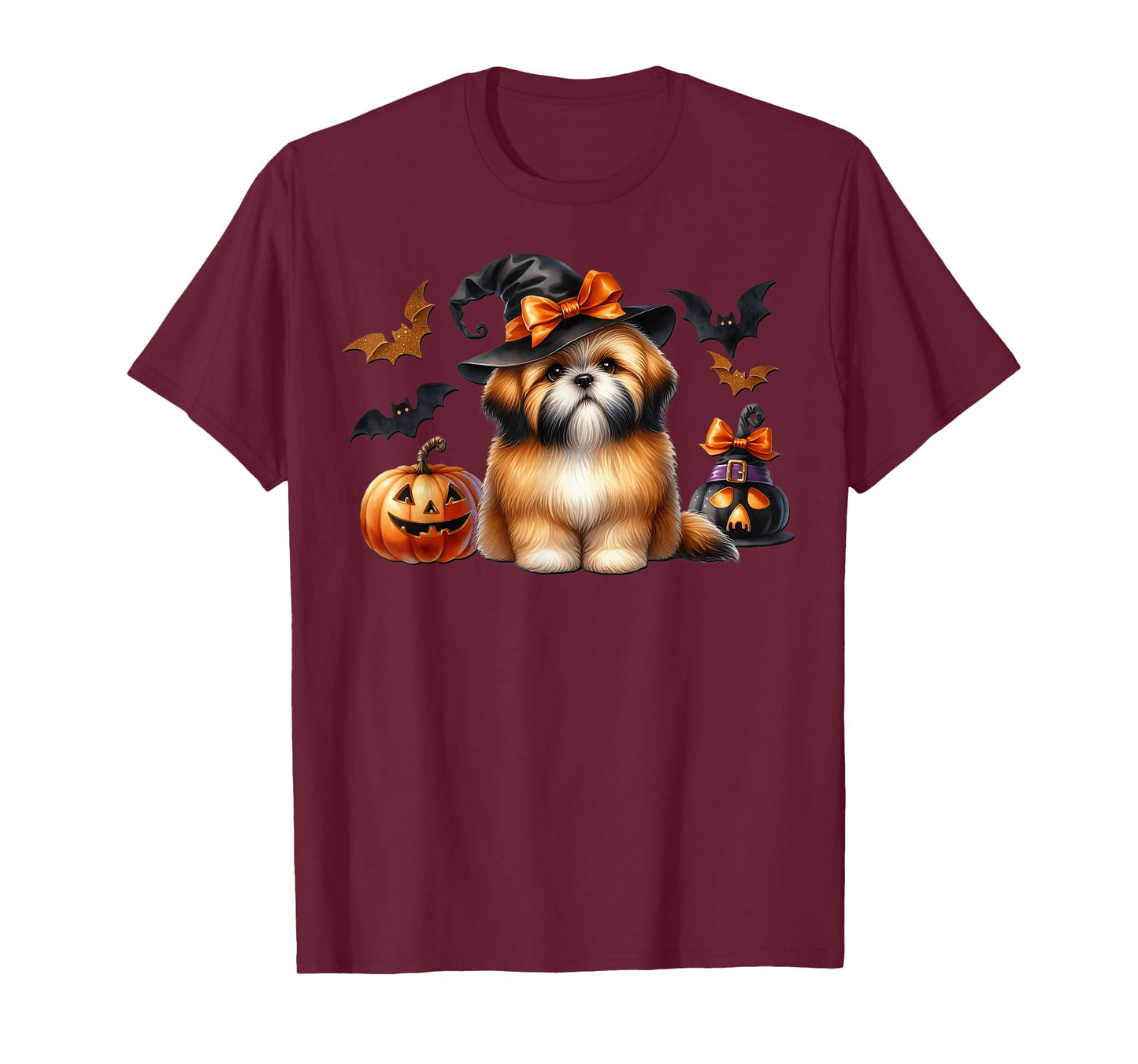 Shih Tzu Halloween Witch Dog with Bats and Pumpkins for Mom T-Shirt