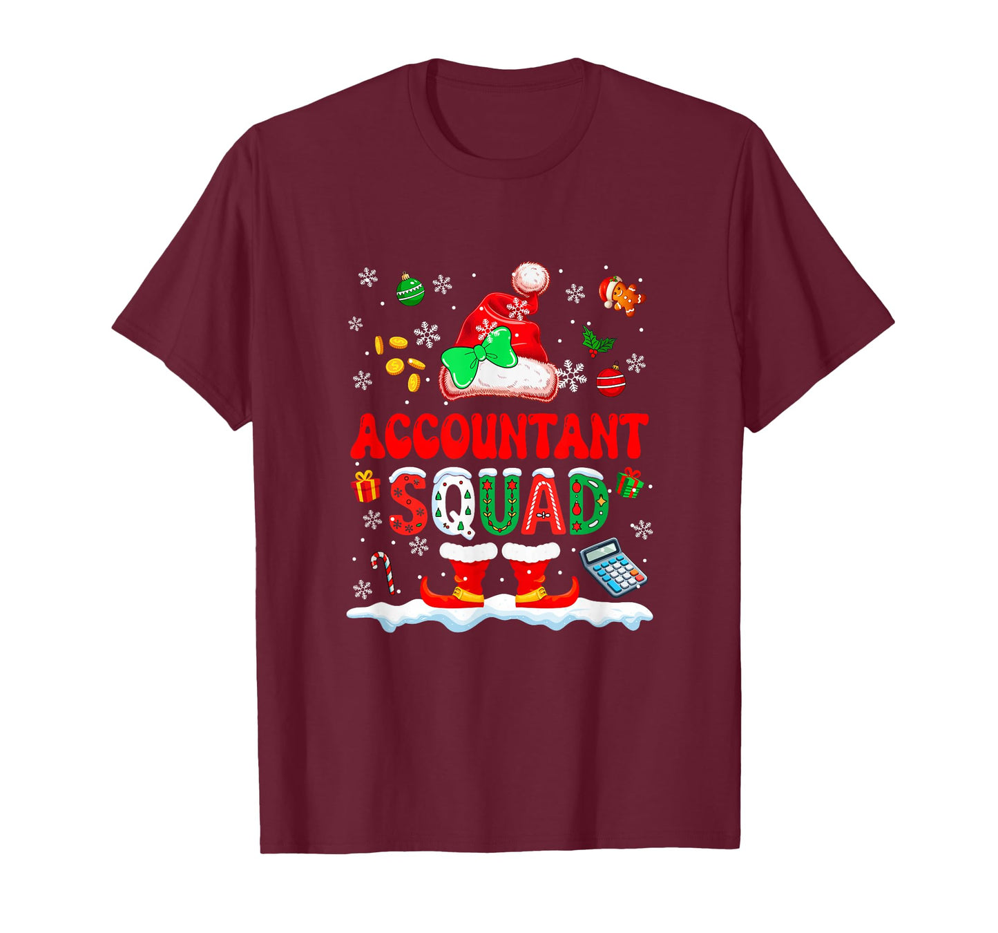 Accountant Squad Women Job Christmas Santa Costume Bow Tie T-Shirt