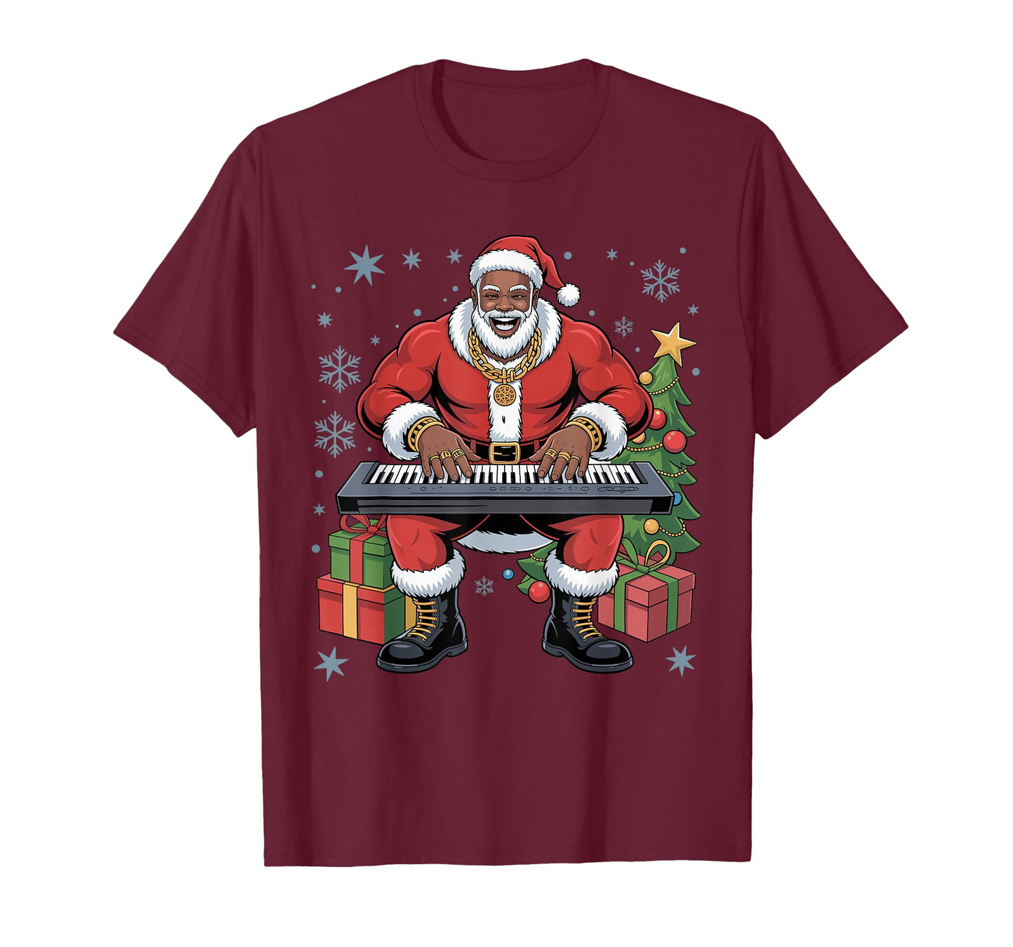 African American Santa Digital Keyboard Christmas Holiday T-Shirt