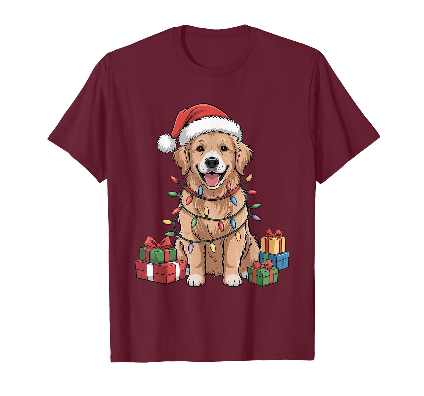 Golden Retriever Santa Hat Christmas Xmas Dog Lovers Holiday T-Shirt