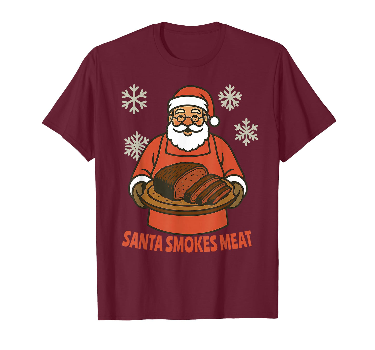 Santa Smokes Meat Funny BBQ Brisket Christmas Holiday Design T-Shirt