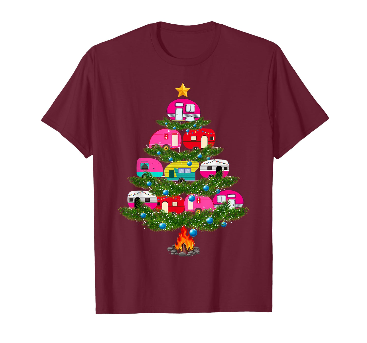 Lights Xmas Pajamas Family Matching Camping Christmas Tree T-Shirt