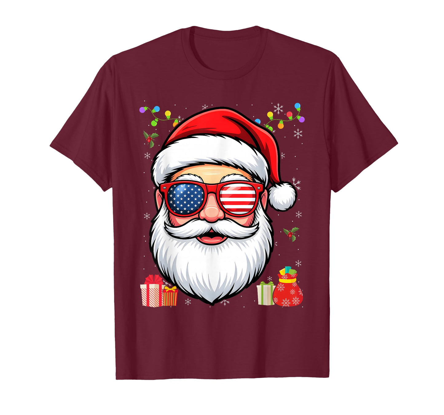 Santa Claus Patriotic USA Sunglasses Christmas in July T-Shirt