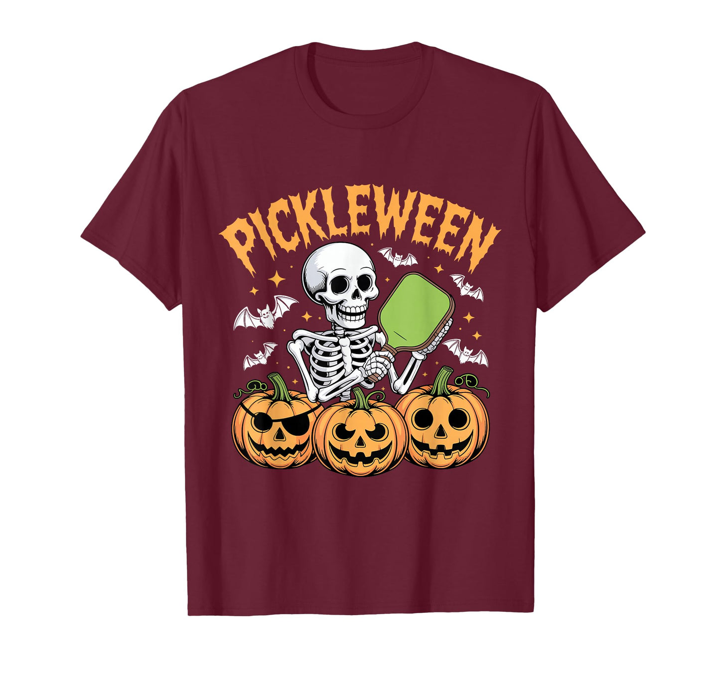 Pickleween Funny Skeleton Playing Pickleball Halloween T-Shirt