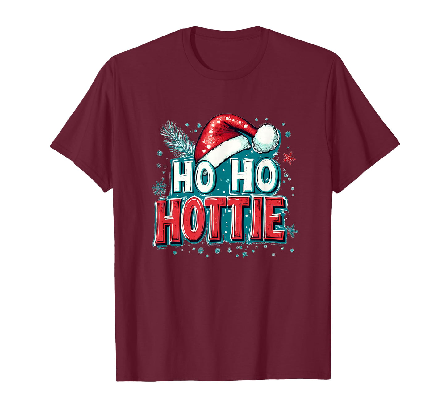 Ho Ho Hottie Emblem Statement with Naughty Santa Claus Hat T-Shirt