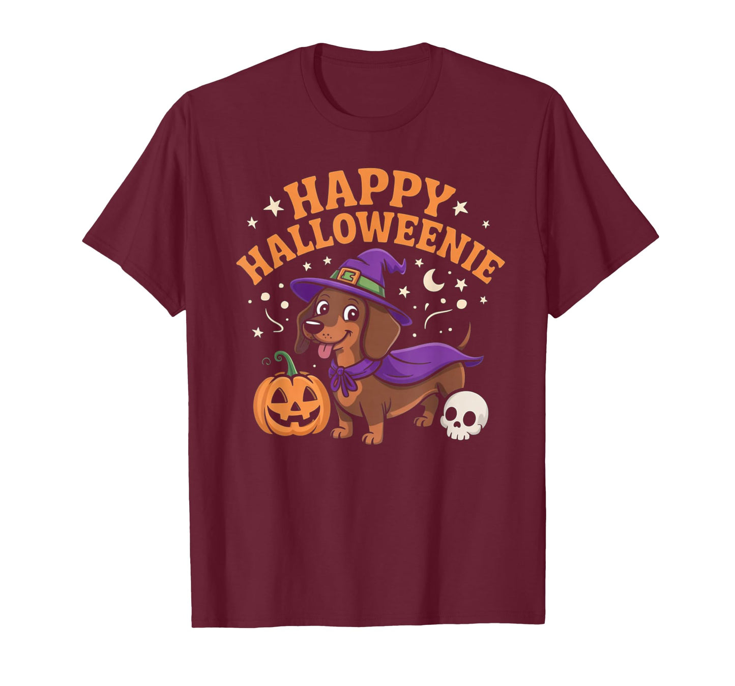 Dachshund Weiner Dog Witch Happy Halloweenie T-Shirt
