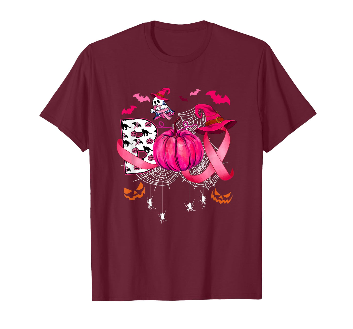 Boo Halloween Pumpkin Pink Ribbon Witch Breast Cancer T-Shirt