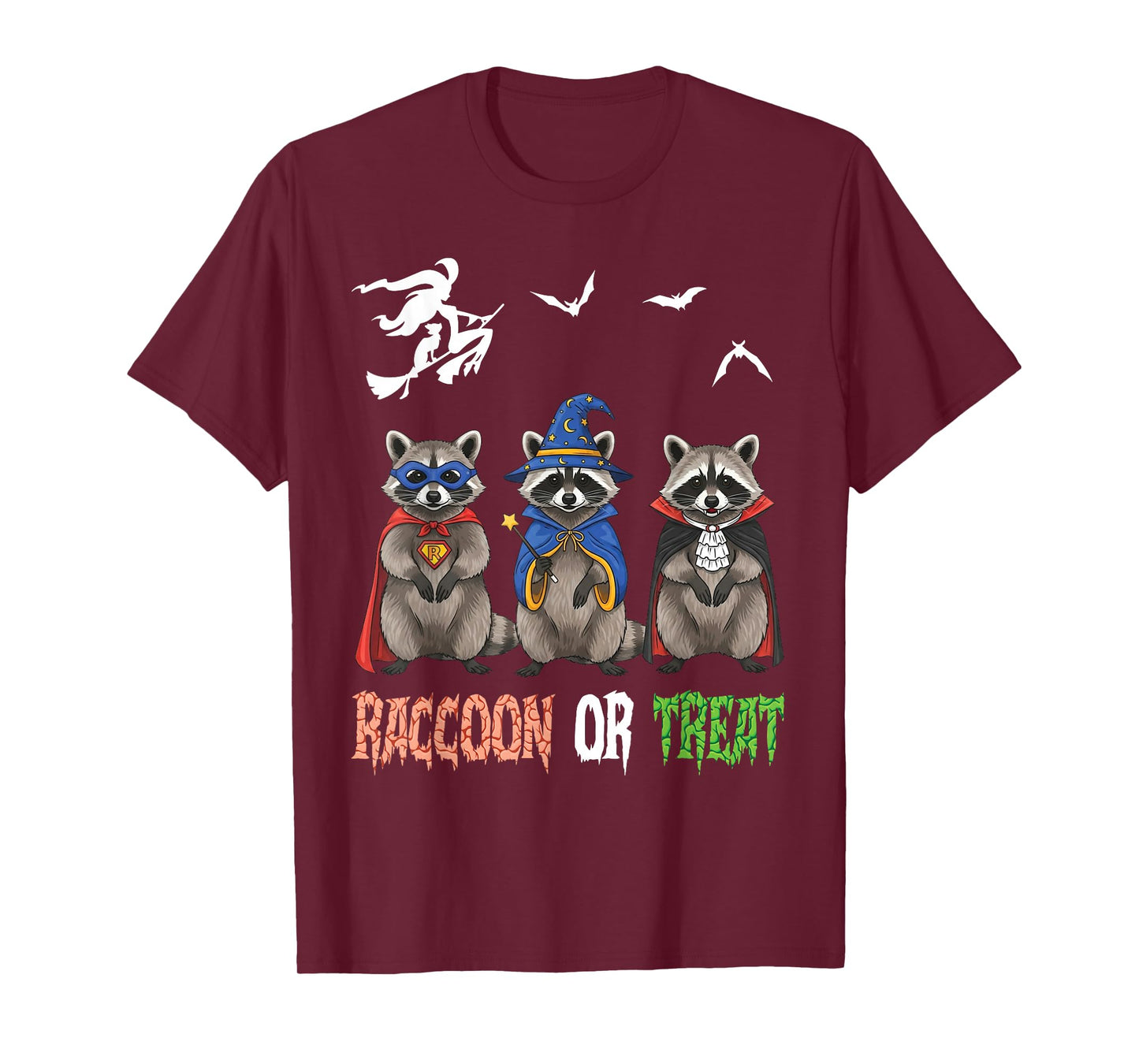 Raccoon Or Treat Halloween Day Witch Ghost Pumpkin Costume T-Shirt