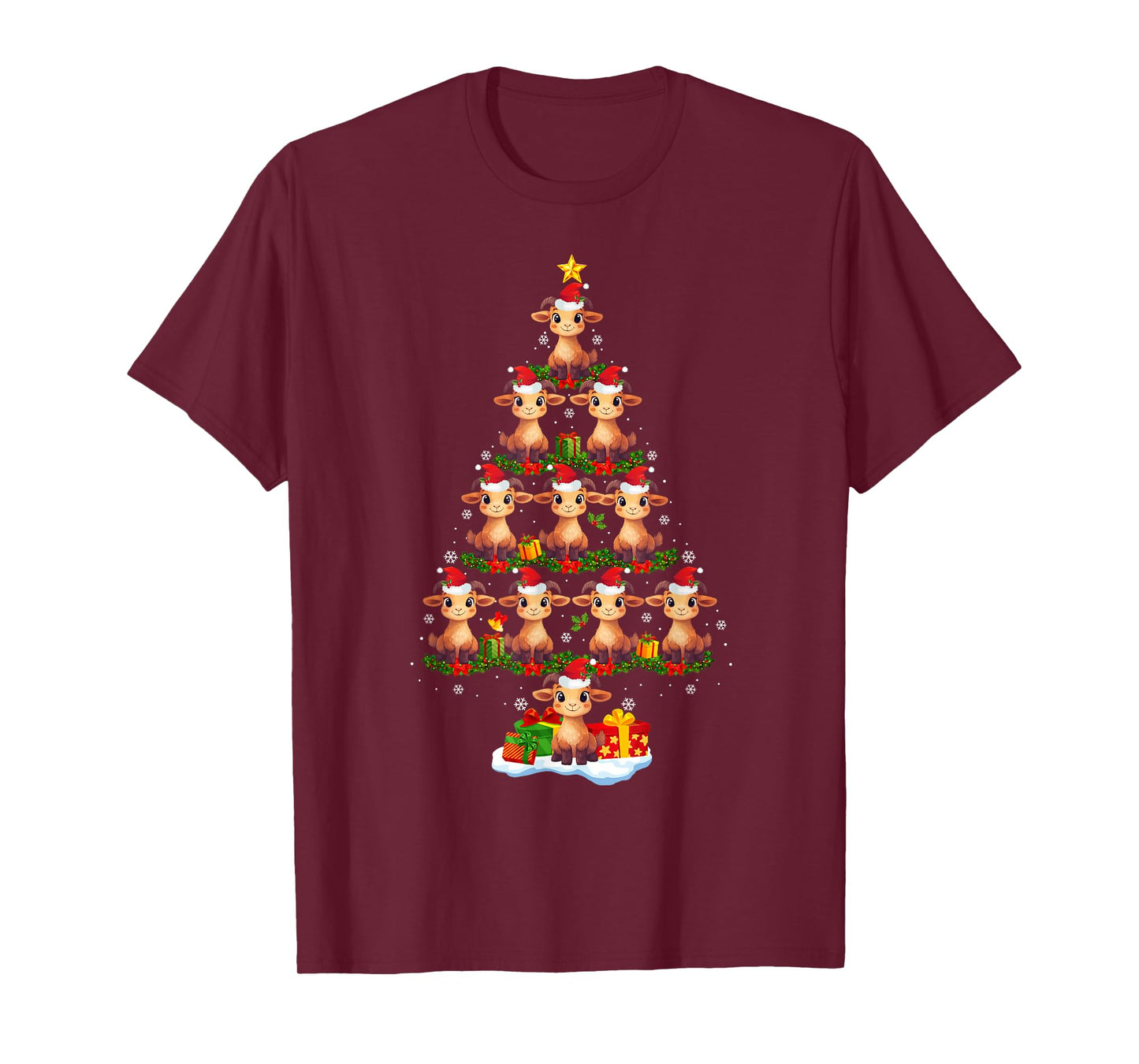 Goat Christmas Tree Lights Funny Xmas Santa Hat Goat Lover T-Shirt