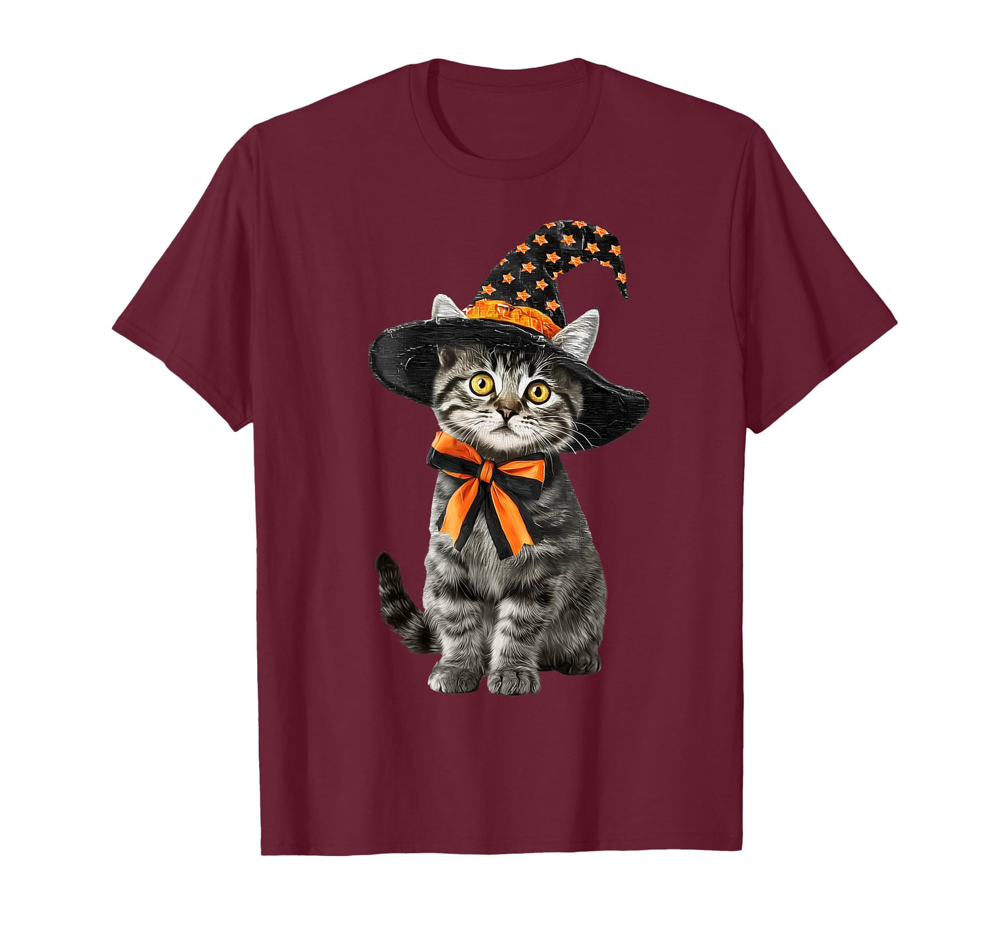 Cute Kitten Bow Cat Witch Hat Scary Halloween Men Women Kids T-Shirt