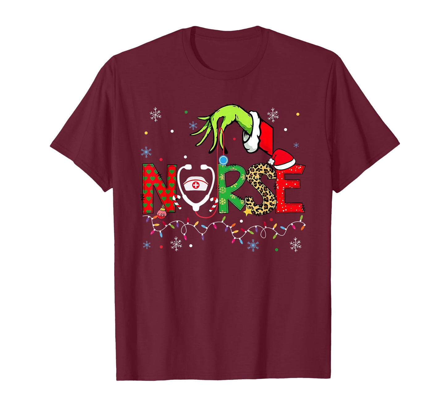 Stethoscope Nurse Merry Christmas Xmas Lights Holiday Snow T-Shirt
