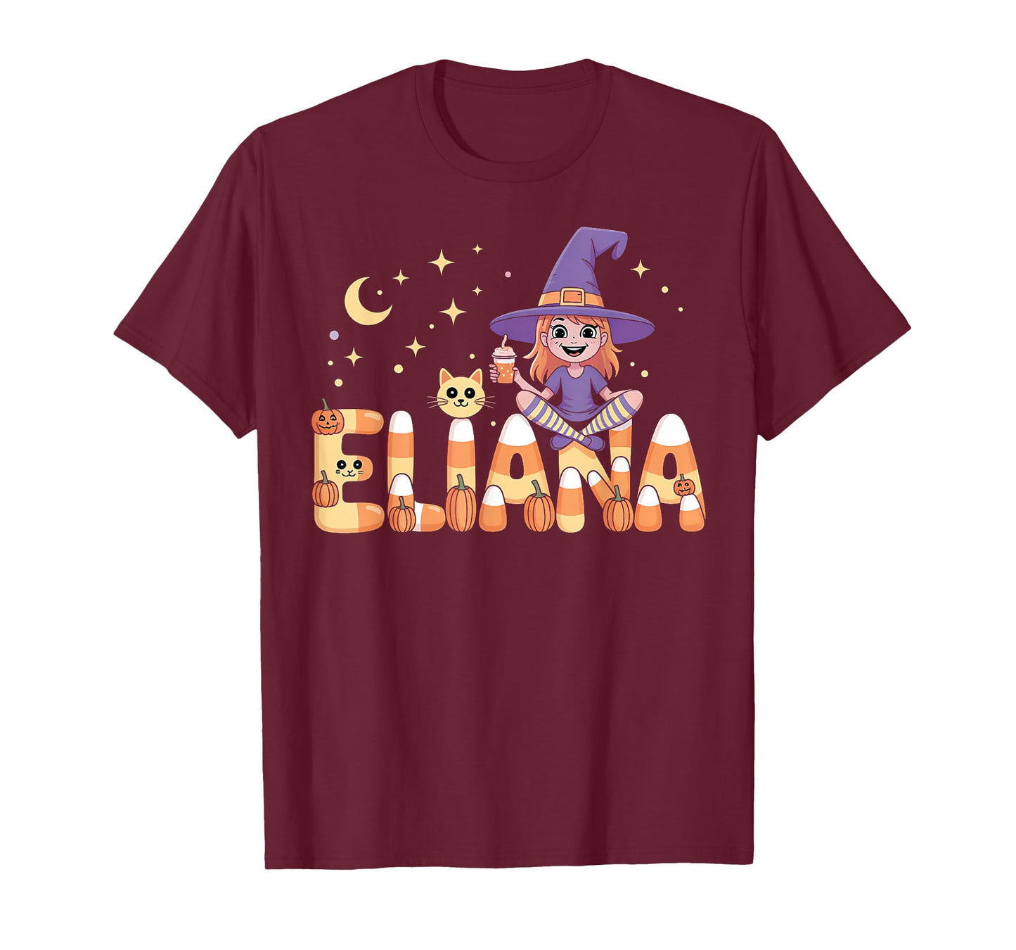 Eliana Witch Candy Corn Cat Halloween Women and Girls T-Shirt