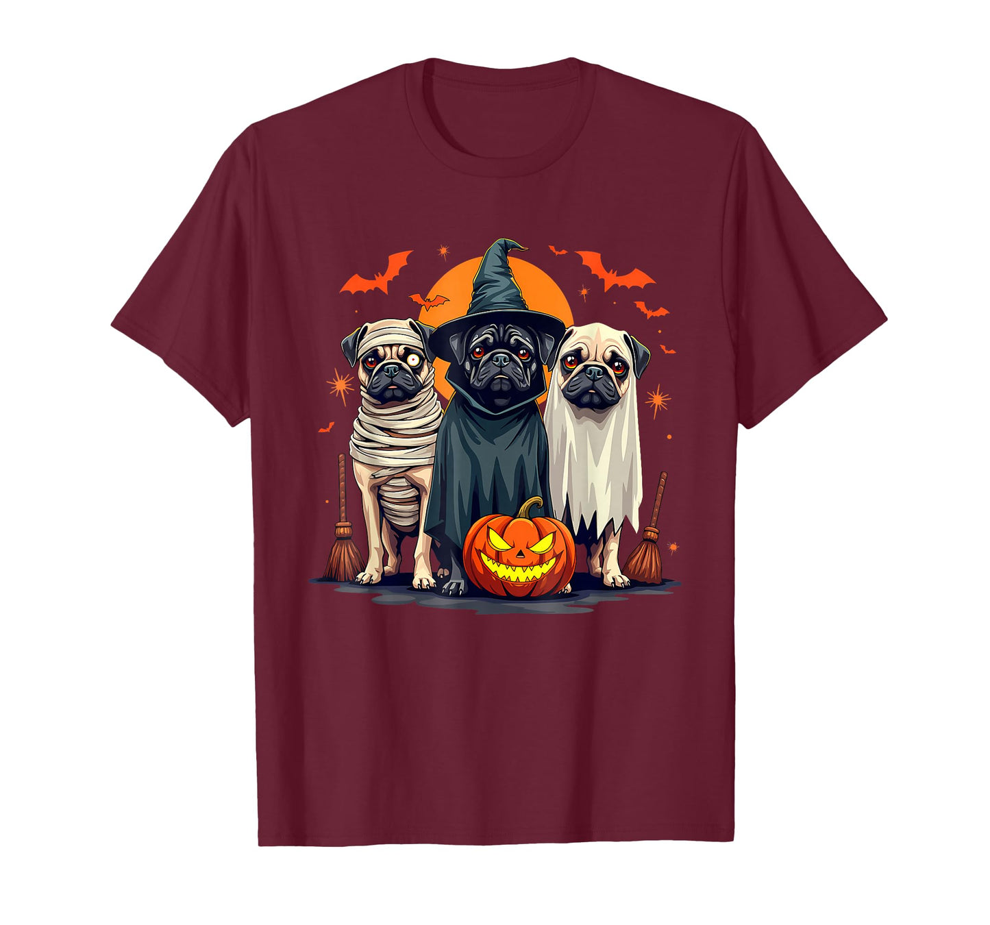 Funny Pug Halloween Costume Mummy Witch Ghost Dog Lover T-Shirt