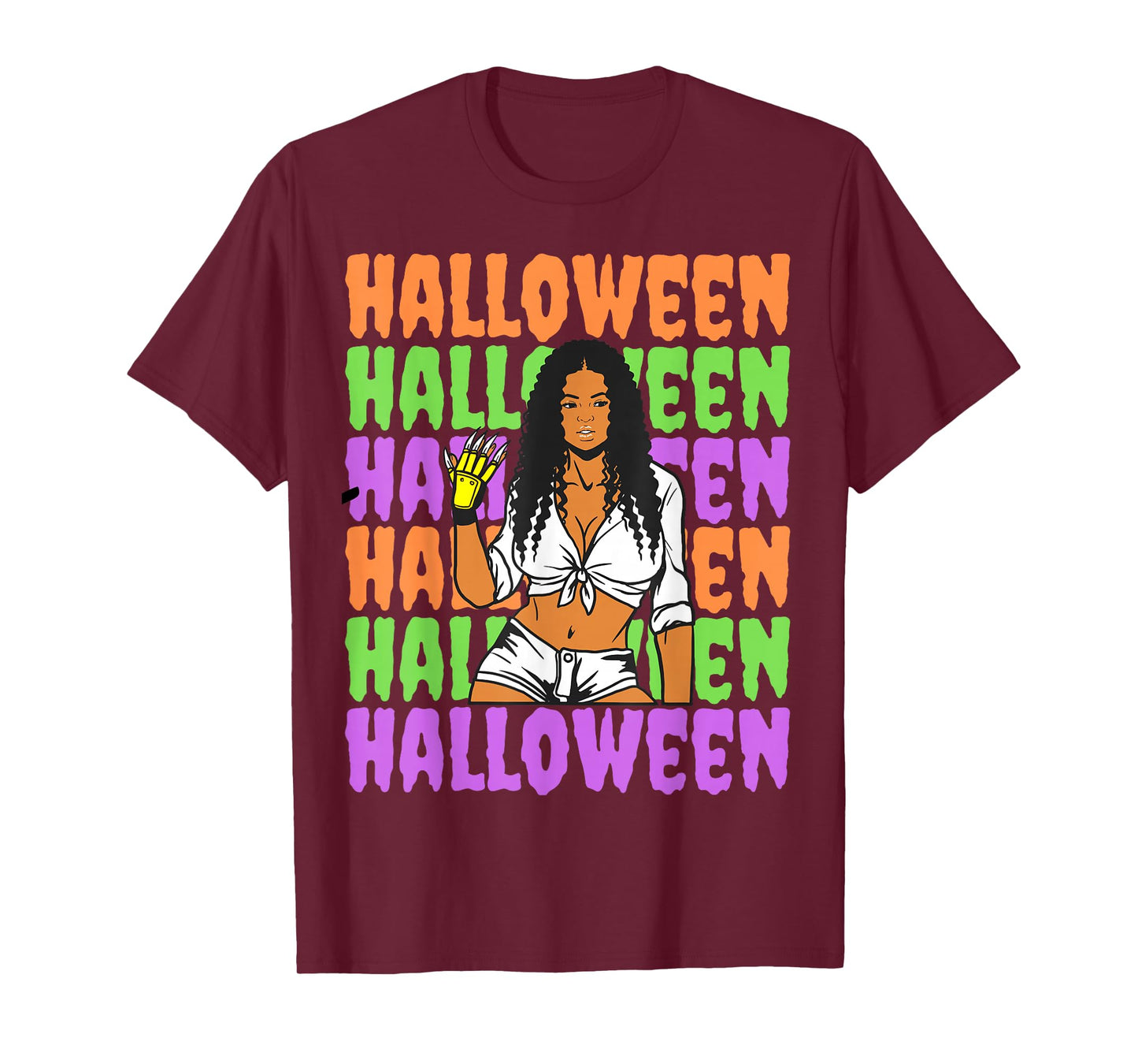 Funny Melanin Halloween Black Girl Magic Scary Blood Glove T-Shirt