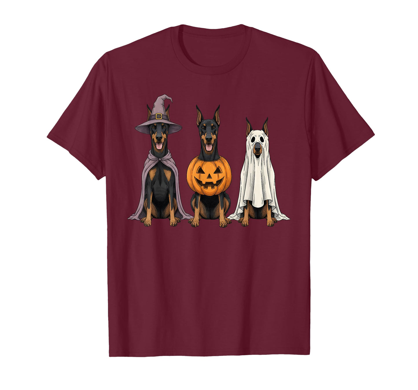 Spooky Ghost Doberman Pinscher Pumpkin Halloween Dog Lover T-Shirt