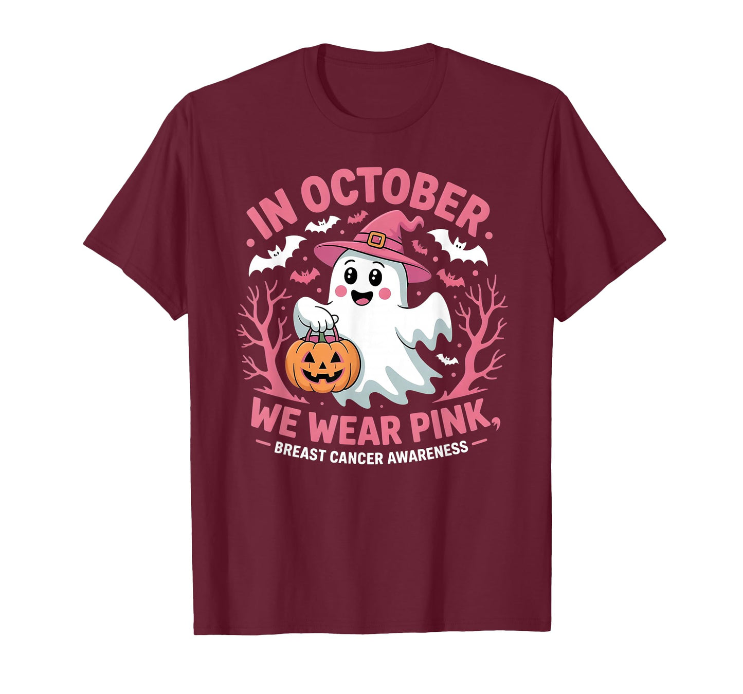 in October We Wear Pink Ghost Breast Cancer Awareness T-Shirt