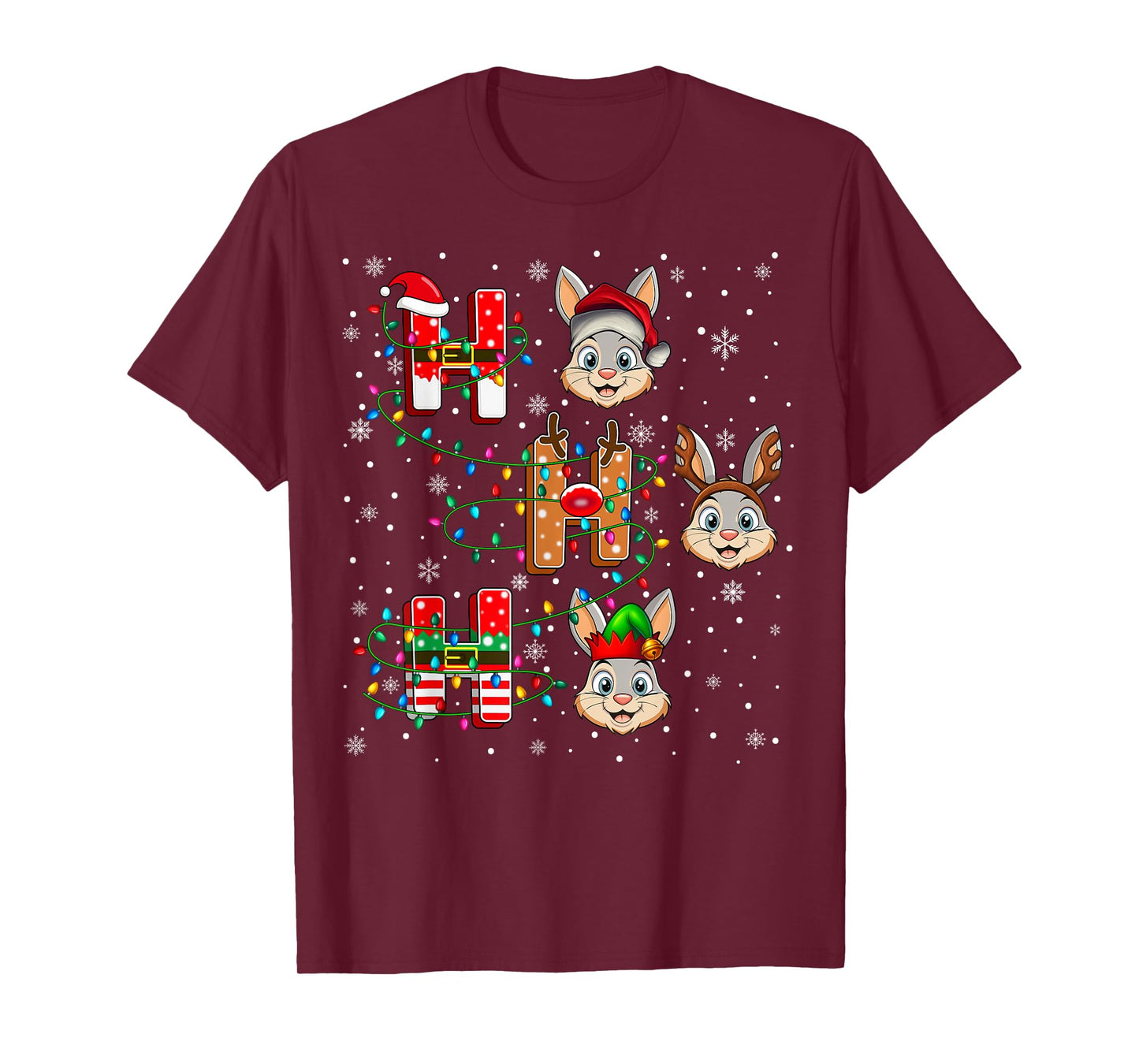 Ho Ho Ho Santa Reindeer Hat Elf Hare Animal Christmas T-Shirt