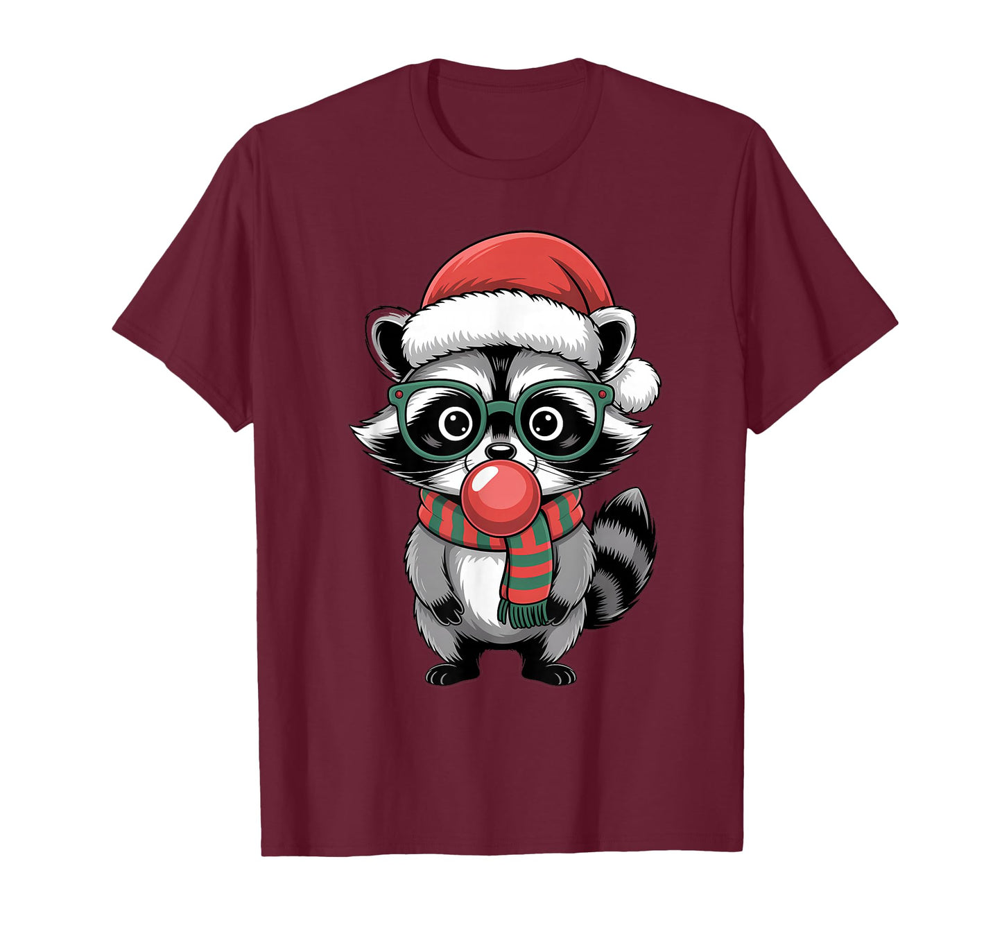 Christmas Raccoon in Green Glasses Bubble Men Women Kids T-Shirt