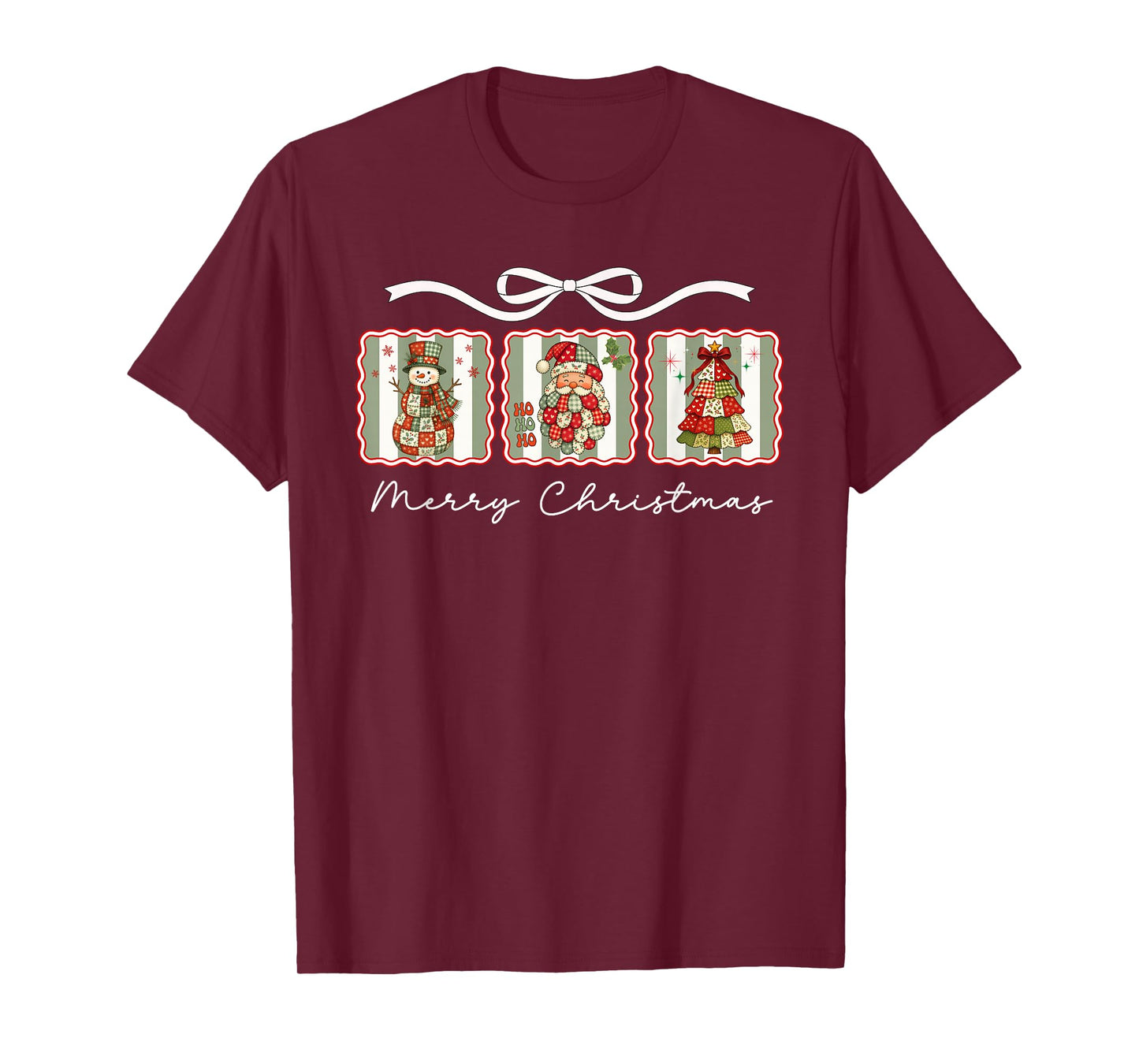 Awesome Patchwork Santa Merry Christmas T-Shirt