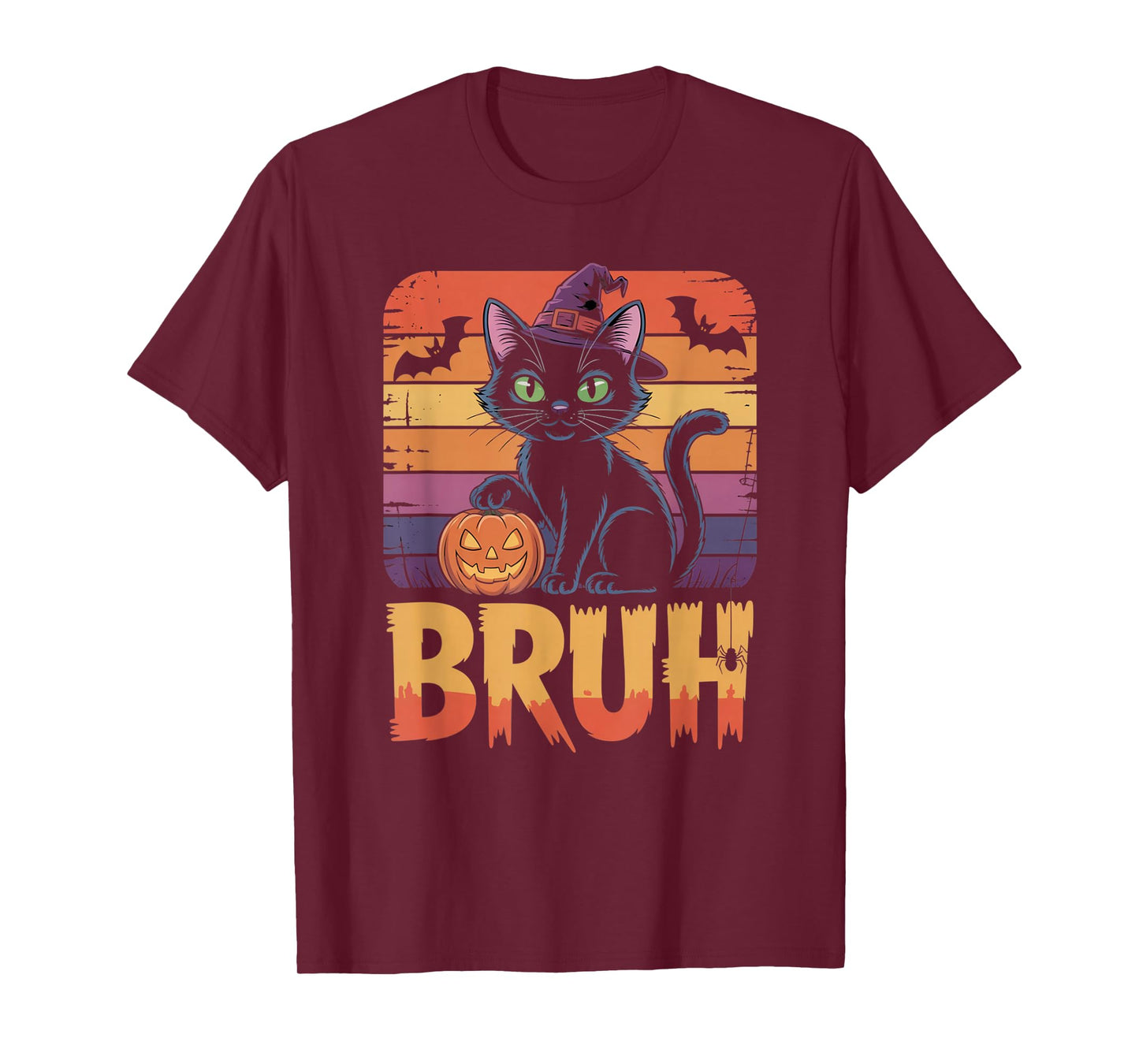 Bruh Witch Cat Pumpkin Halloween Shirt Teens Meme Vintage T-Shirt