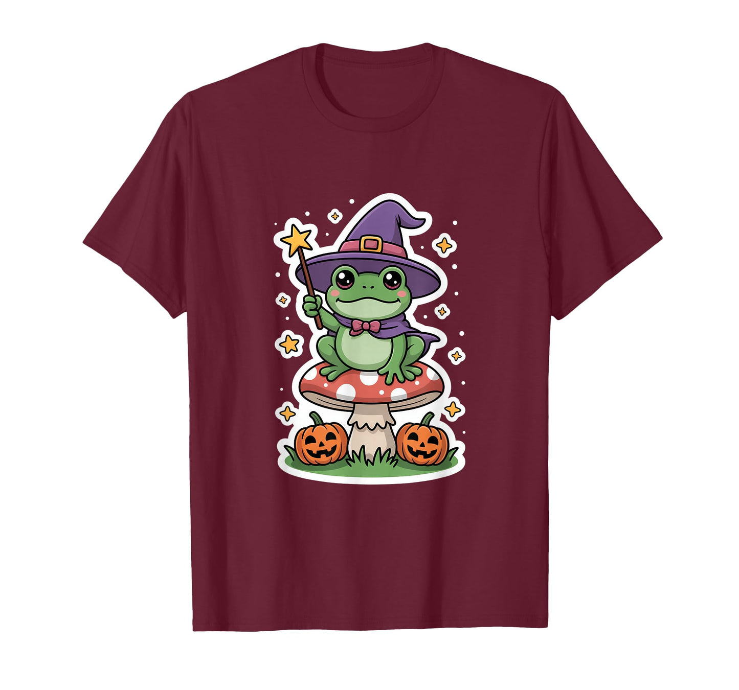 Cute Witch Frog On Mushroom with Pumpkins Halloween T-Shirt