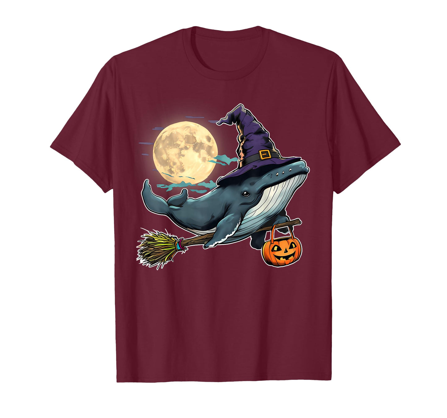 Funny Whale Witch Hat Pumpkin Halloween Costume T-Shirt