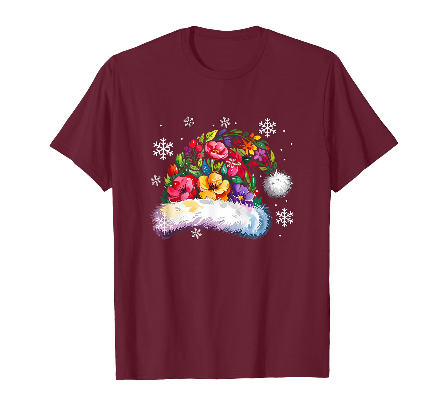 Colorful Flowers Santa Xmas Hat Shape Matching Family Kids T-Shirt