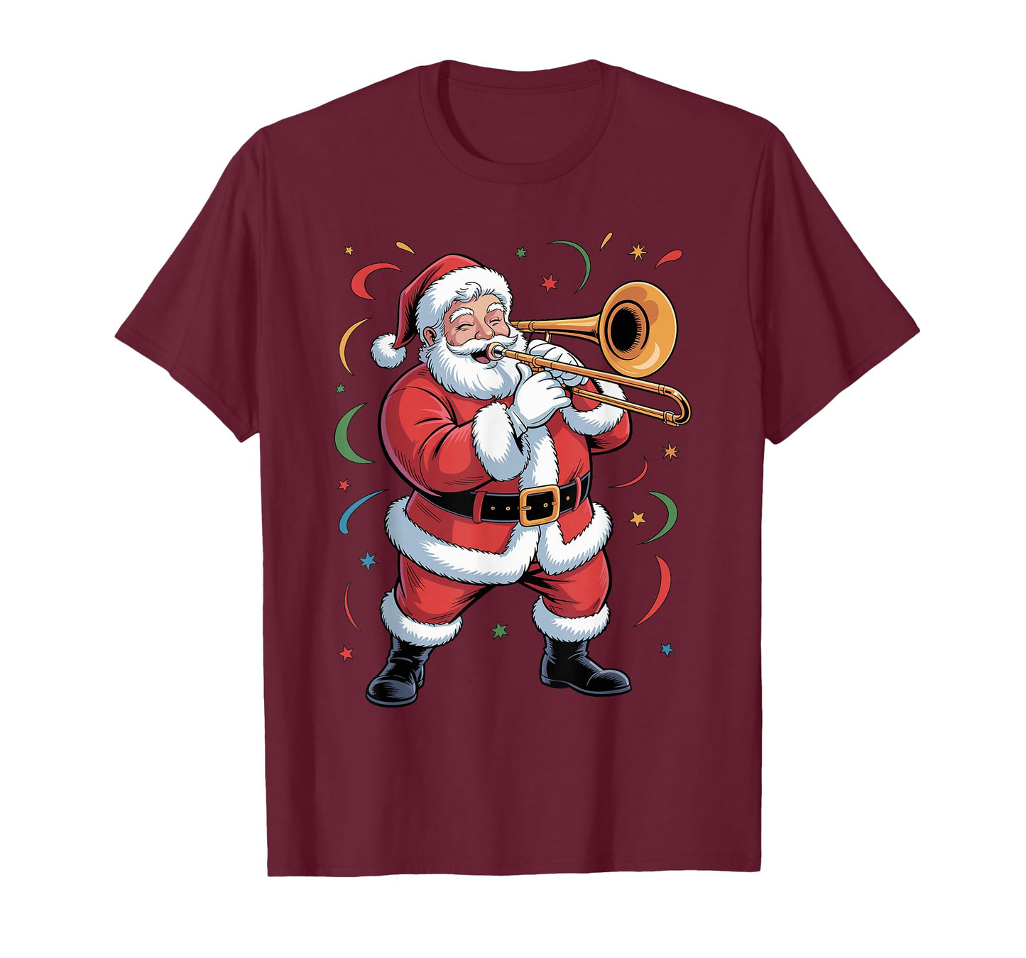 Santa Playing Trombone Funny Holiday Christmas Xmas Pajama T-Shirt